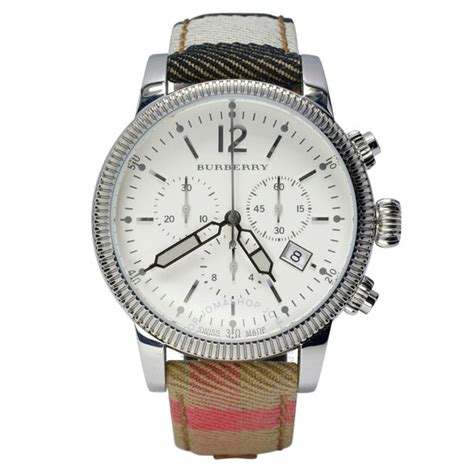 Burberry Chronograph White Dial House Check Fabric Ladies